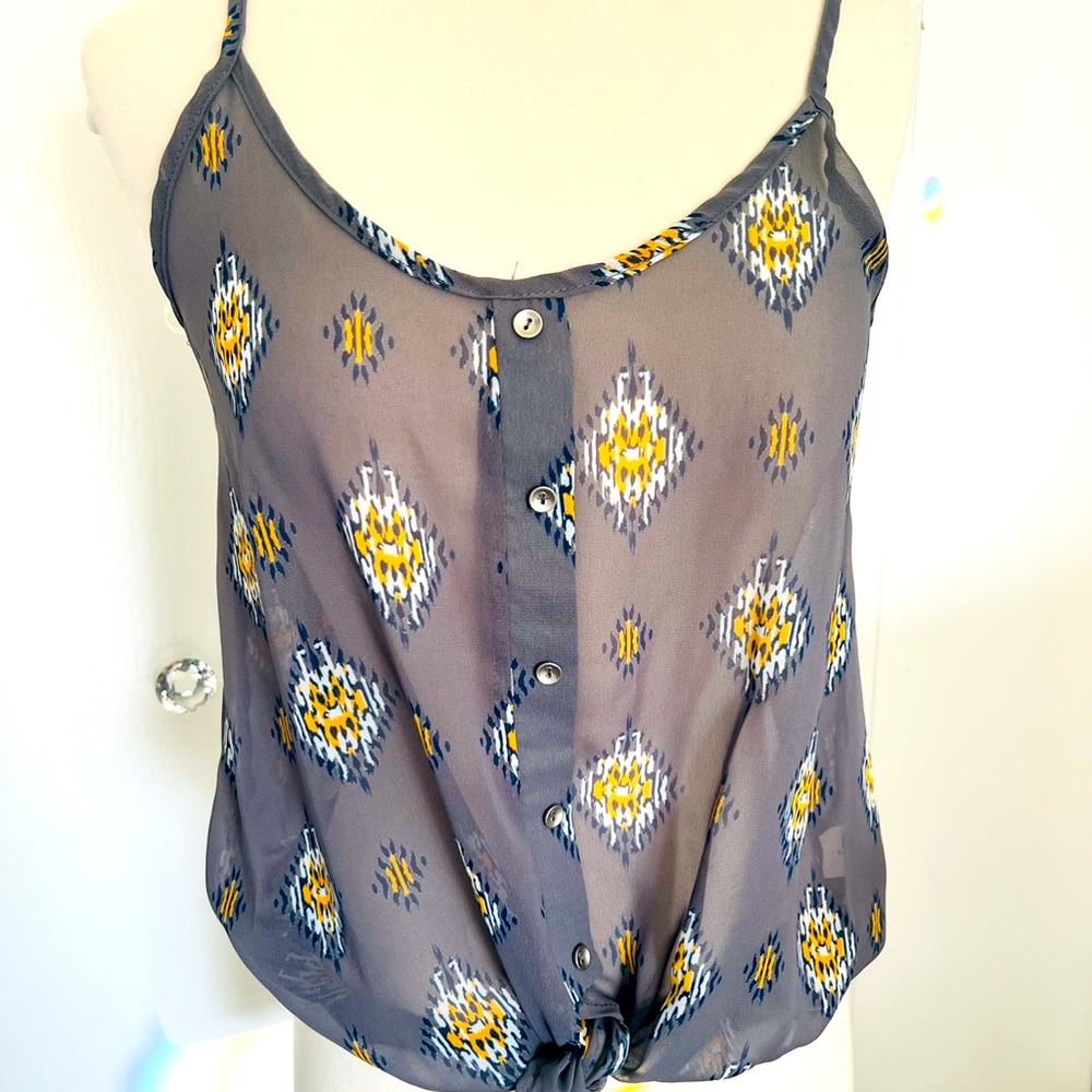 B Jewel Grey Sheer Tie Knot Sleeveless Blouse